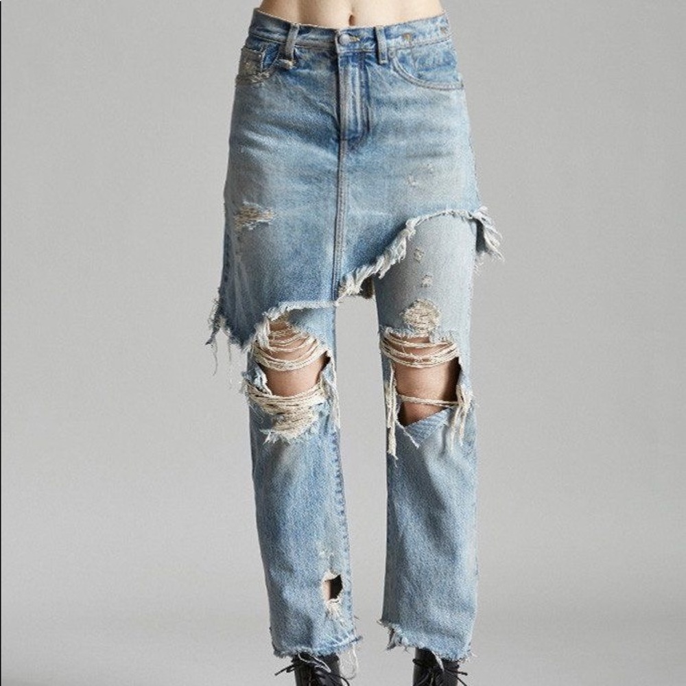 R13 Distressed Light Blue Two-Tier Jeans - Picture 8 of 8